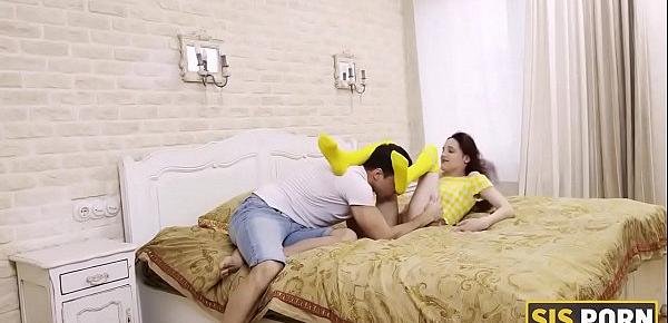 SIS.PORN. Young woman with red hair looks fragile but stepbros dick enters vagina at ease